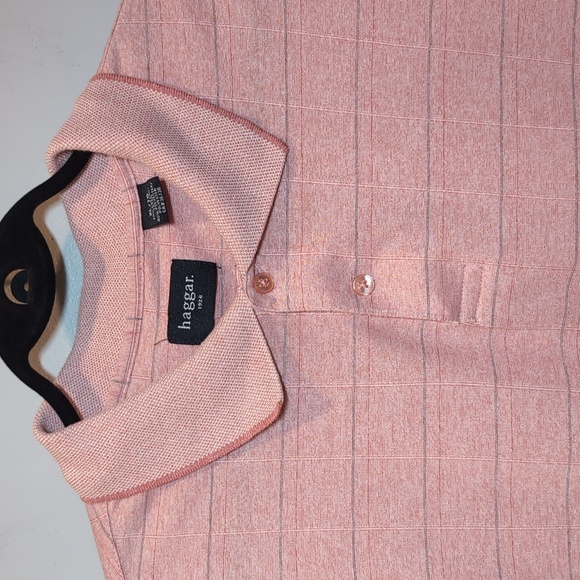 🍁HAGGAR Striped Short Sleeve Polo Shirt Golf  Casual Summer Grid Stripe Top - Picture 3 of 12
